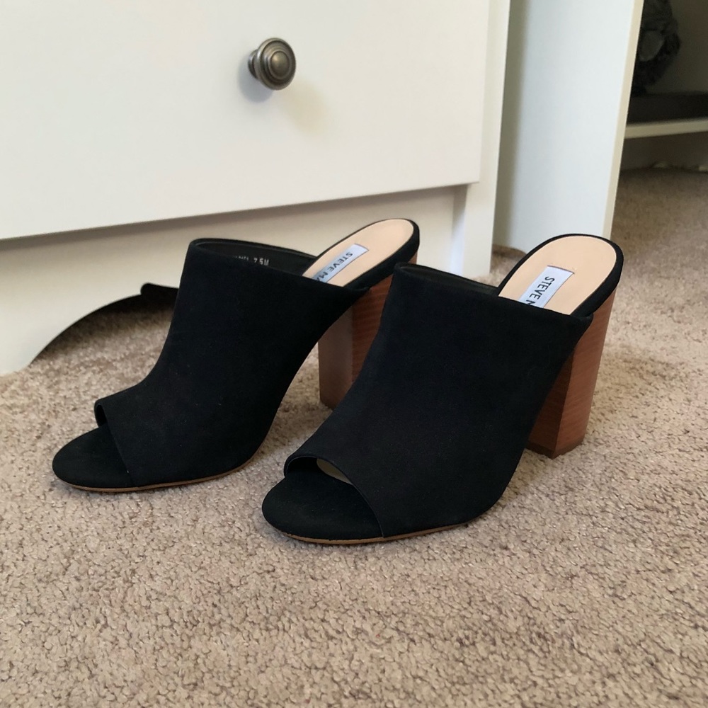 Steve Madden Black Suede High Heel Mules